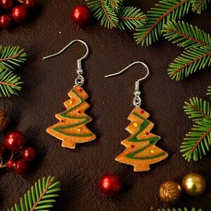 Christmas Dangle Earrings - Trimmed Tree - 1 in - Holiday Jewelry